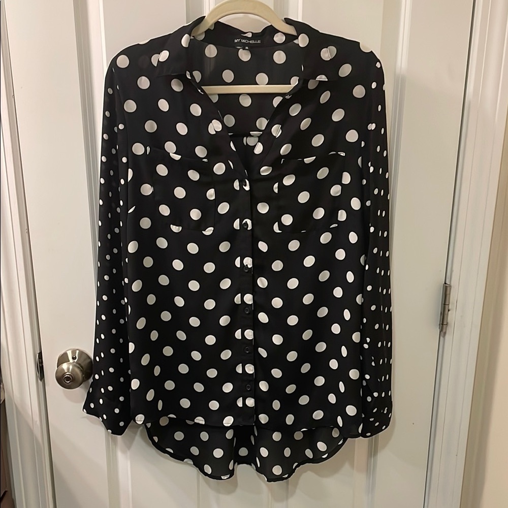 My Michelle Black and White Button Down Shirt with Notched Collar